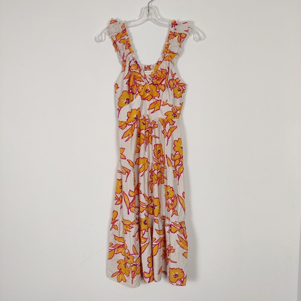 Monteau LA Women's Dress Size S Y2K Orange Floral Bohemian Boho Tiered Summer